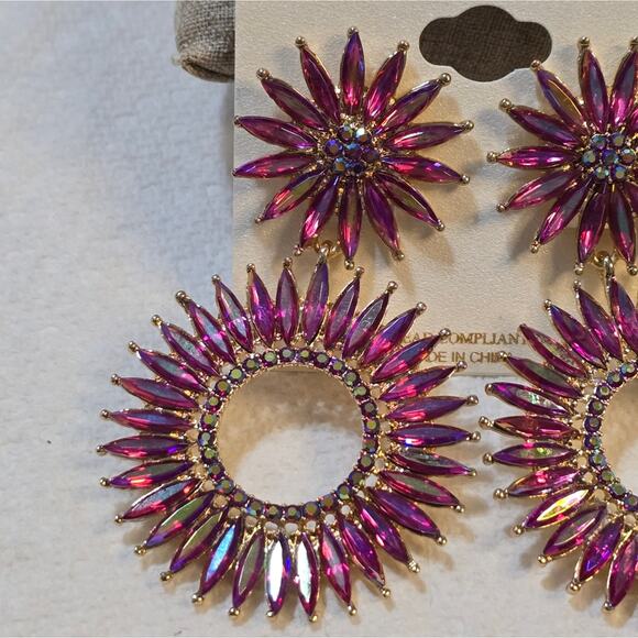 Natasha Gorgeous Pink Iridescent Starburst Chandelier Earrings New! - Picture 6 of 7